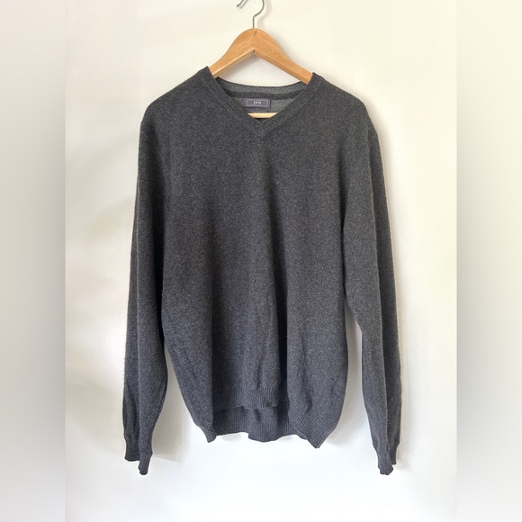 100% Cashmere JWN Nordstrom Gray V-Neck Pullover Sweater Men’s M Quiet Luxury - Picture 1 of 7